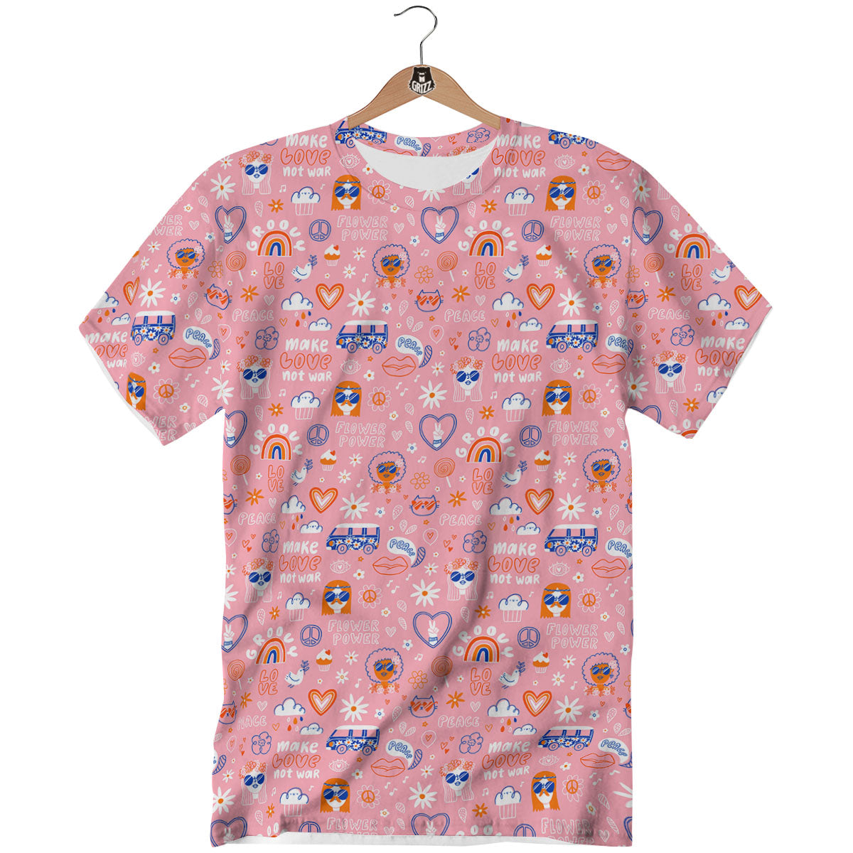 Girly Love And Peace Sign Print Pattern T-Shirt-grizzshop