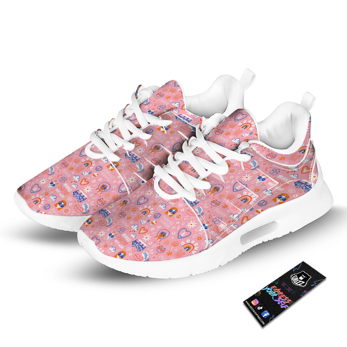 Girly Love And Peace Sign Print Pattern Tennis Shoes-grizzshop