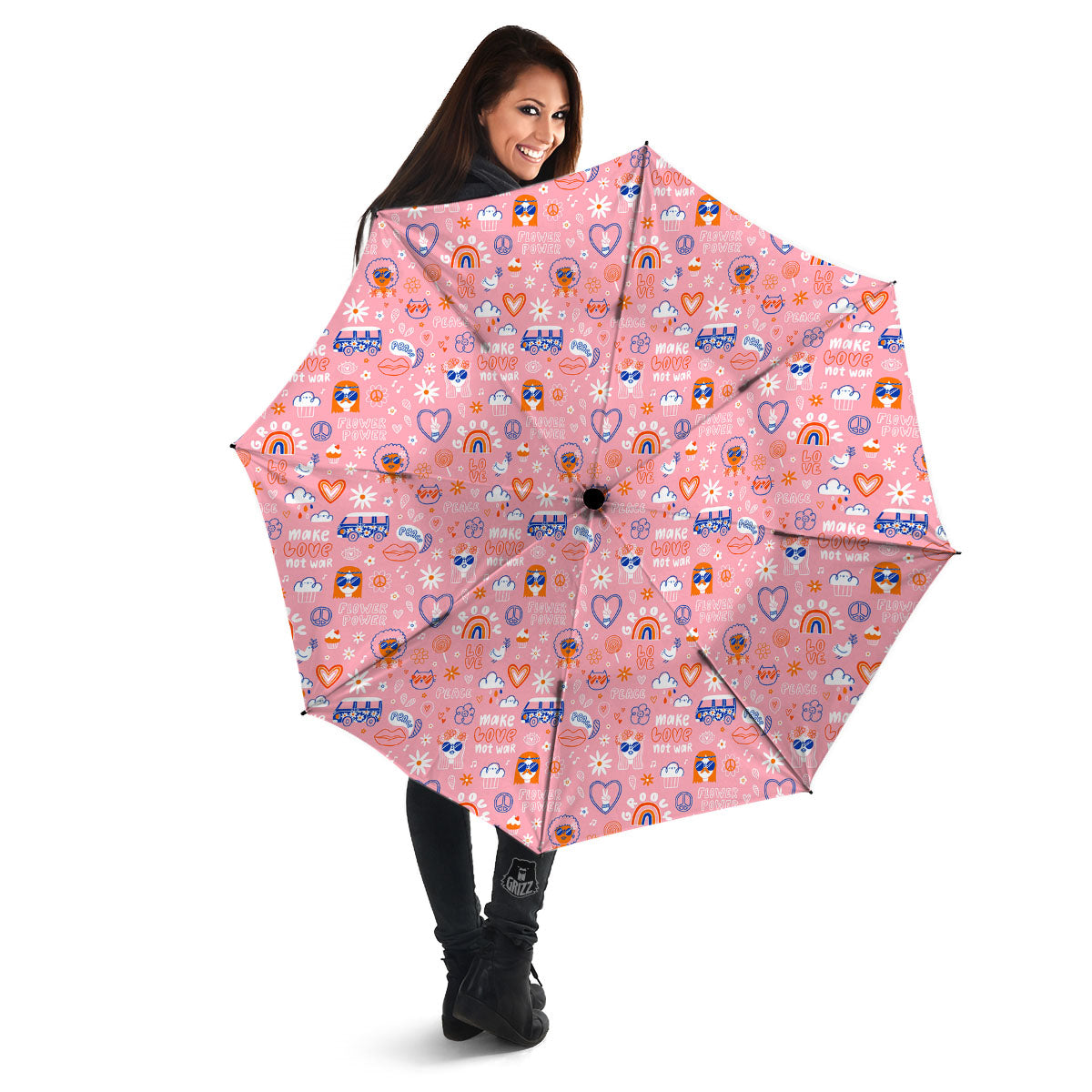 Girly Love And Peace Sign Print Pattern Umbrella-grizzshop