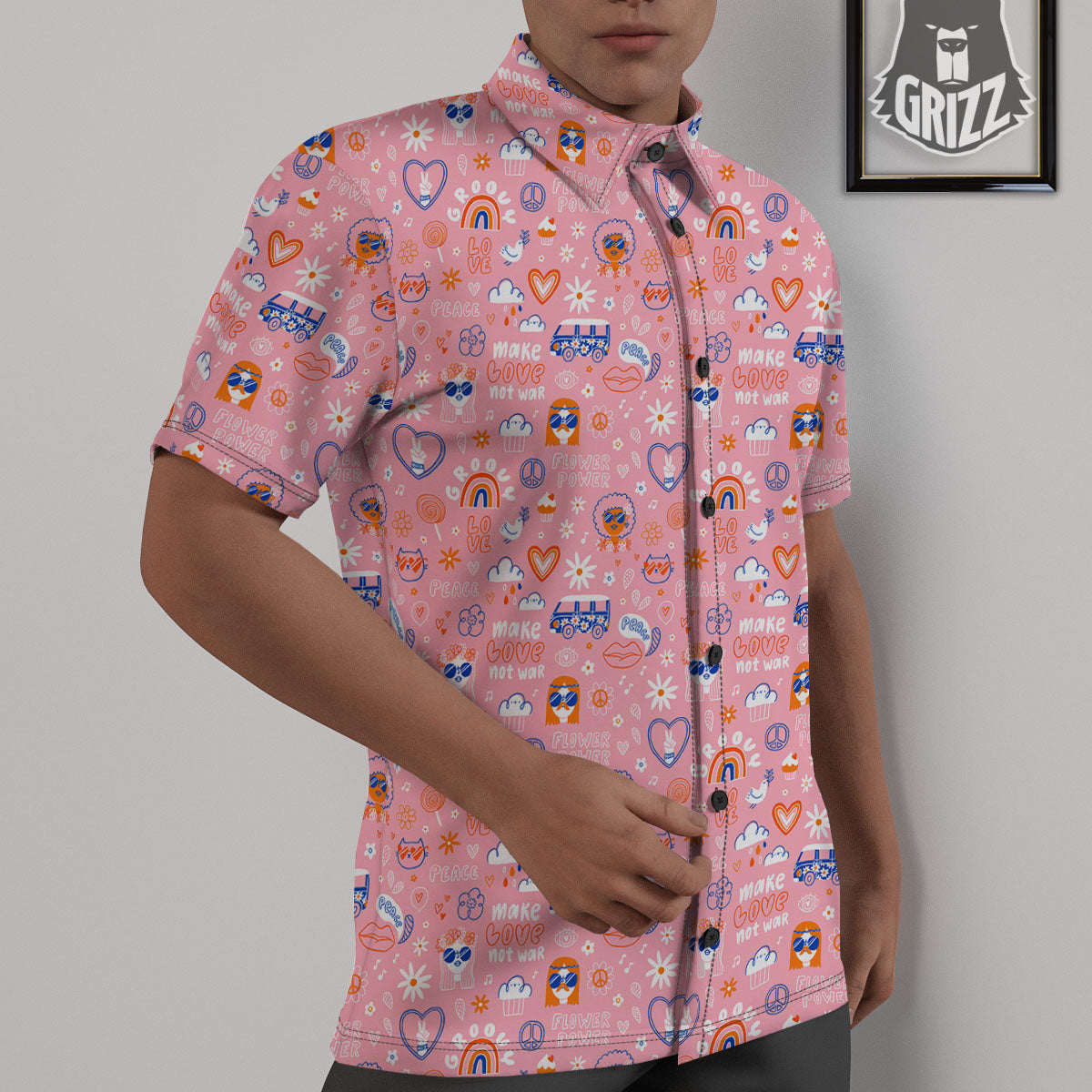 Girly Love And Peace Sign Print Pattern Untucked Shirts-grizzshop