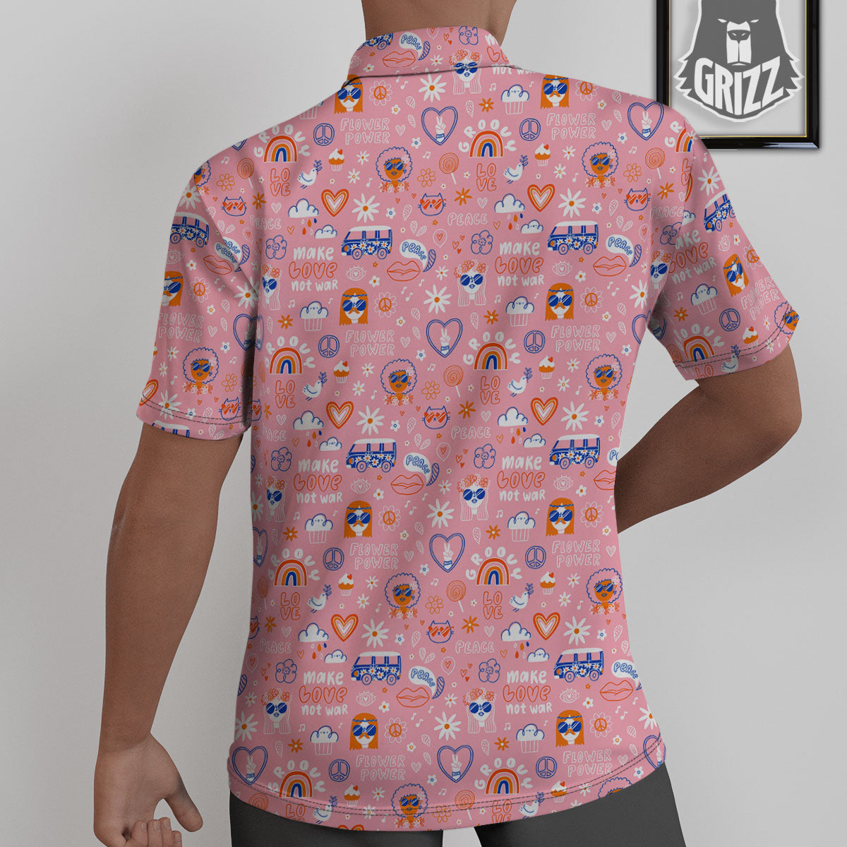 Girly Love And Peace Sign Print Pattern Untucked Shirts-grizzshop