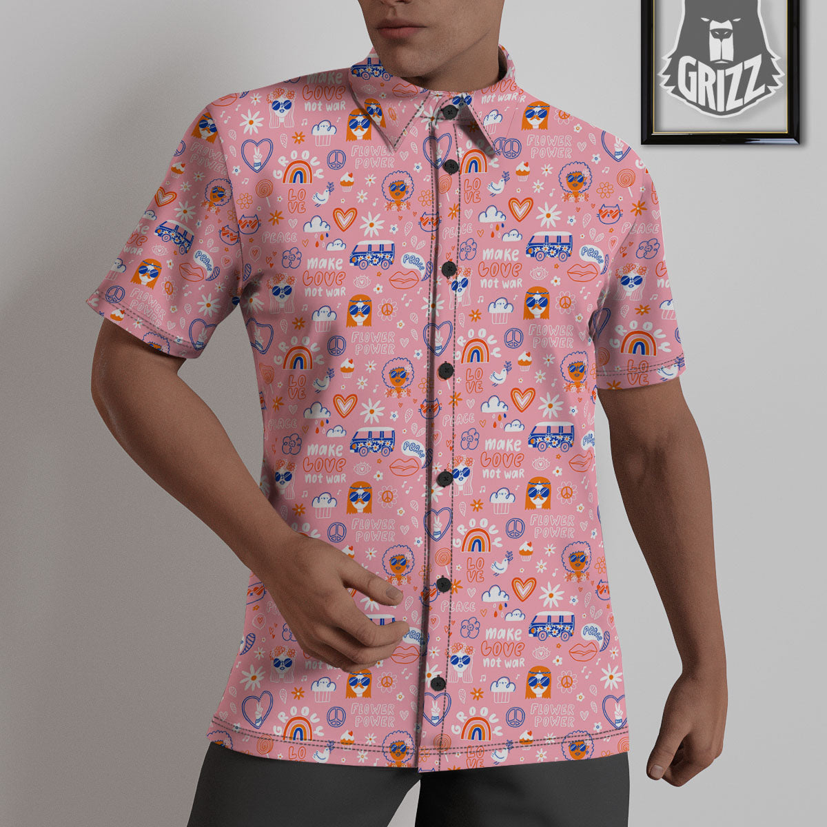 Girly Love And Peace Sign Print Pattern Untucked Shirts-grizzshop