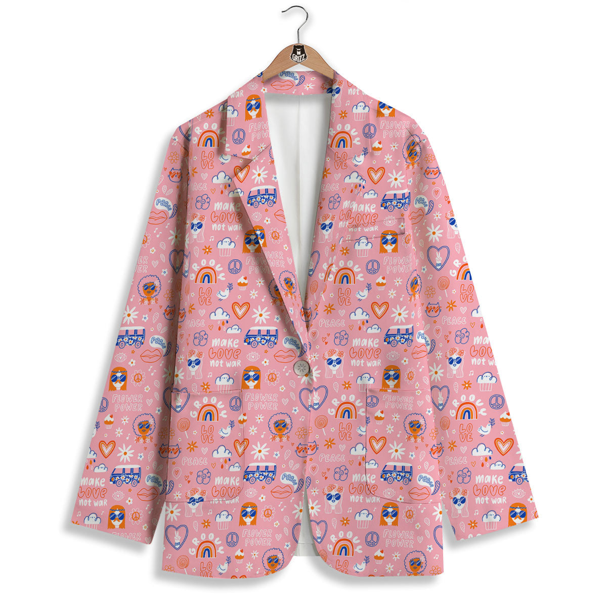 Girly Love And Peace Sign Print Pattern Women's Blazer-grizzshop