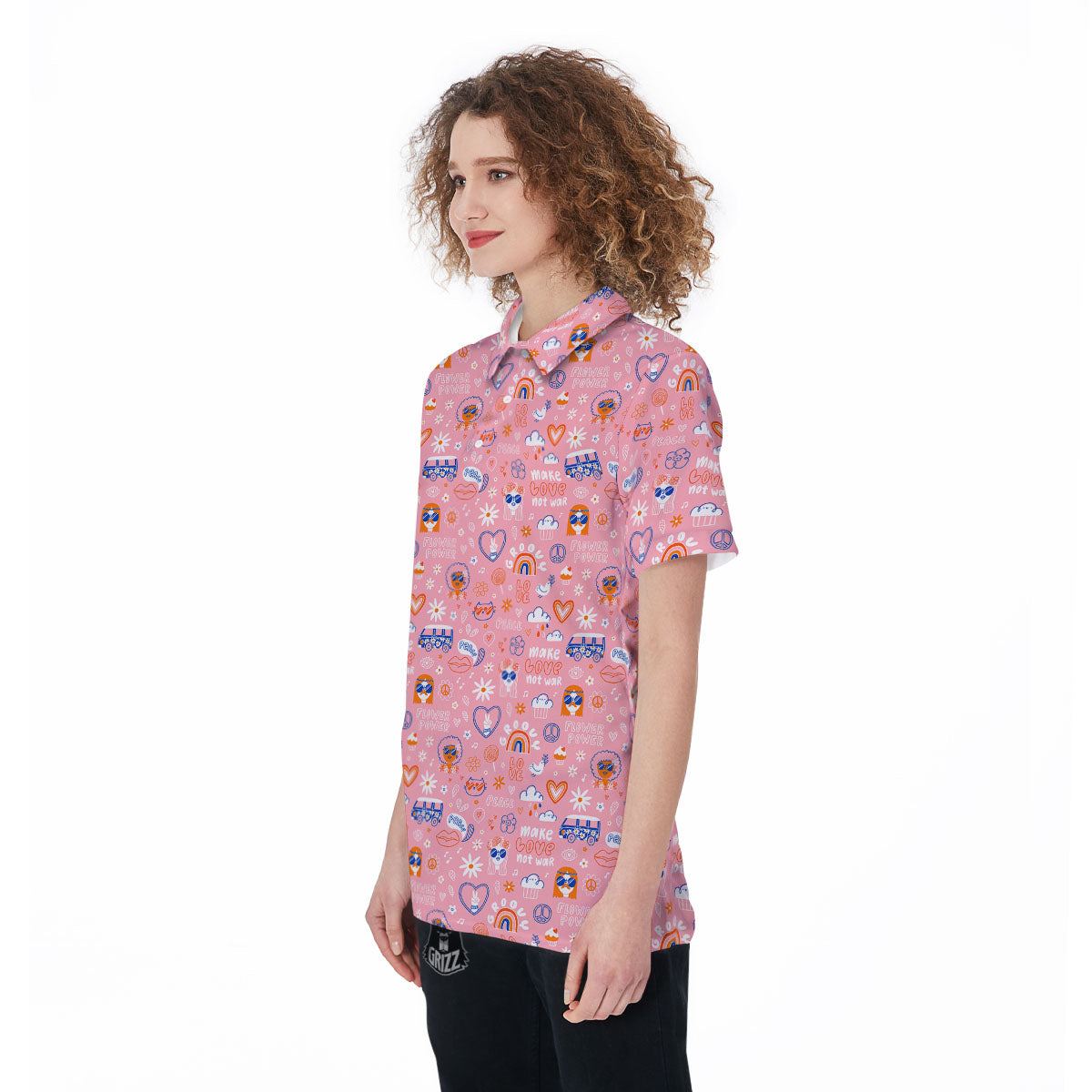 Girly Love And Peace Sign Print Pattern Women's Golf Shirts-grizzshop