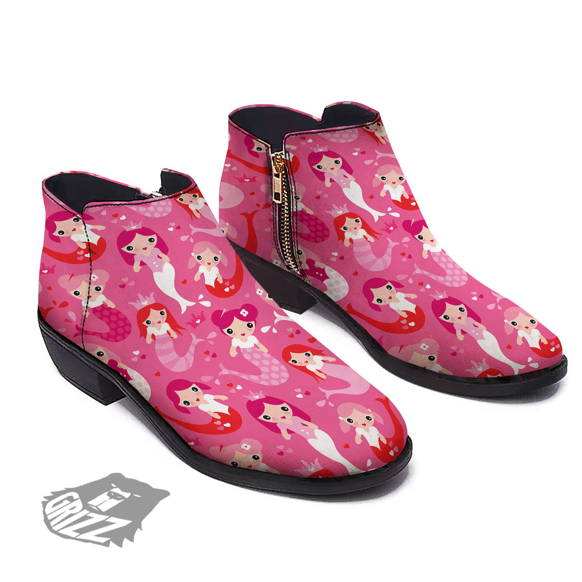 Girly Mermaid Pink Print Pattern Ankle Boots-grizzshop