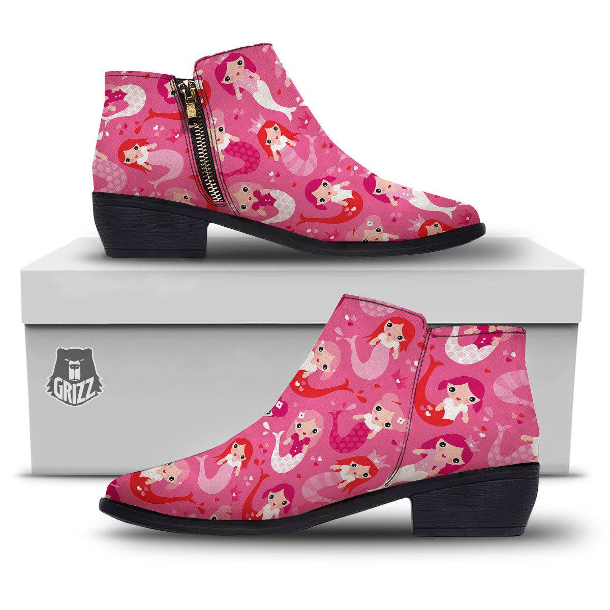 Girly Mermaid Pink Print Pattern Ankle Boots-grizzshop