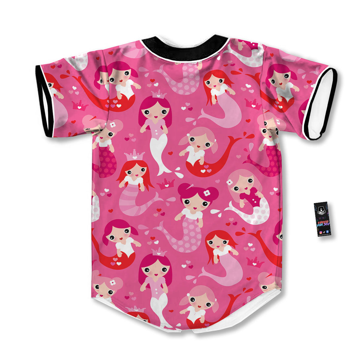 Girly Mermaid Pink Print Pattern Baseball Jersey-grizzshop