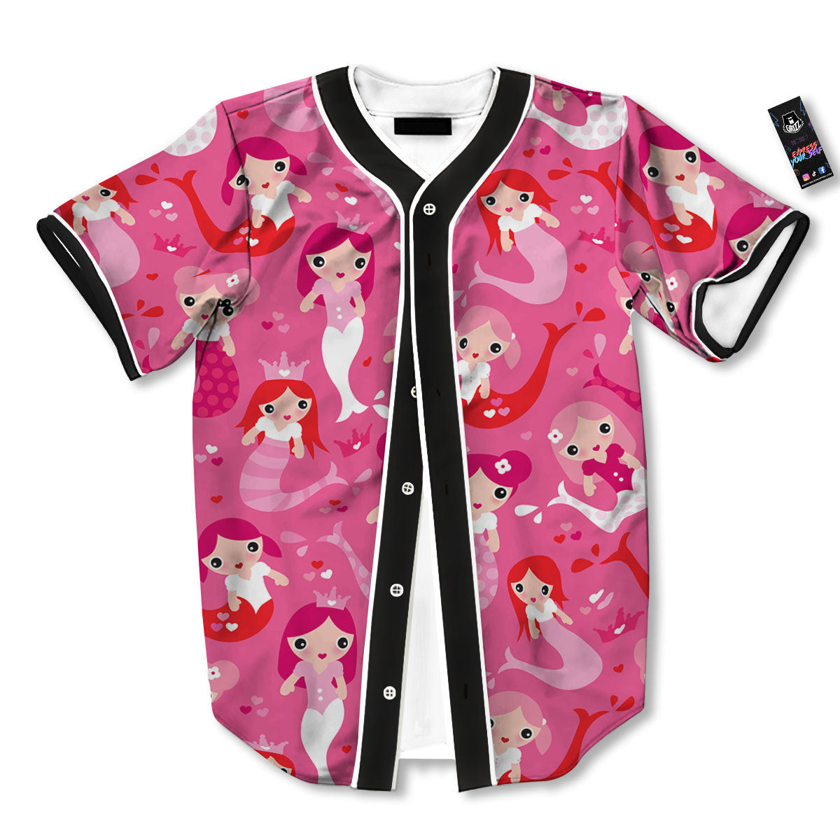 Girly Mermaid Pink Print Pattern Baseball Jersey-grizzshop