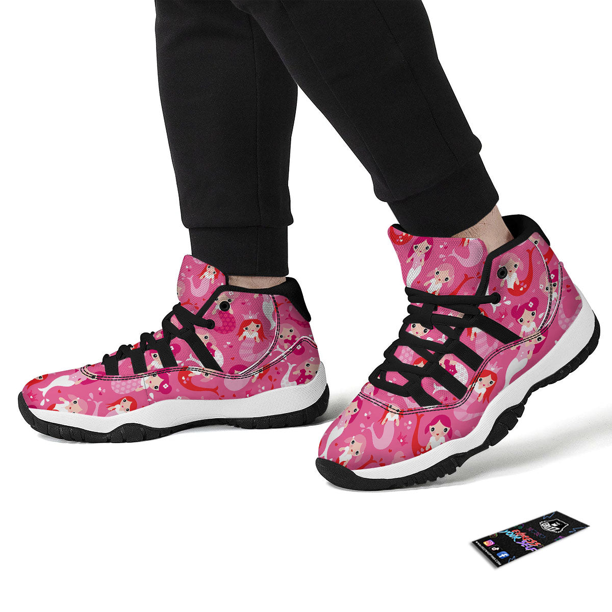 Girly Mermaid Pink Print Pattern Black Bball Shoes-grizzshop