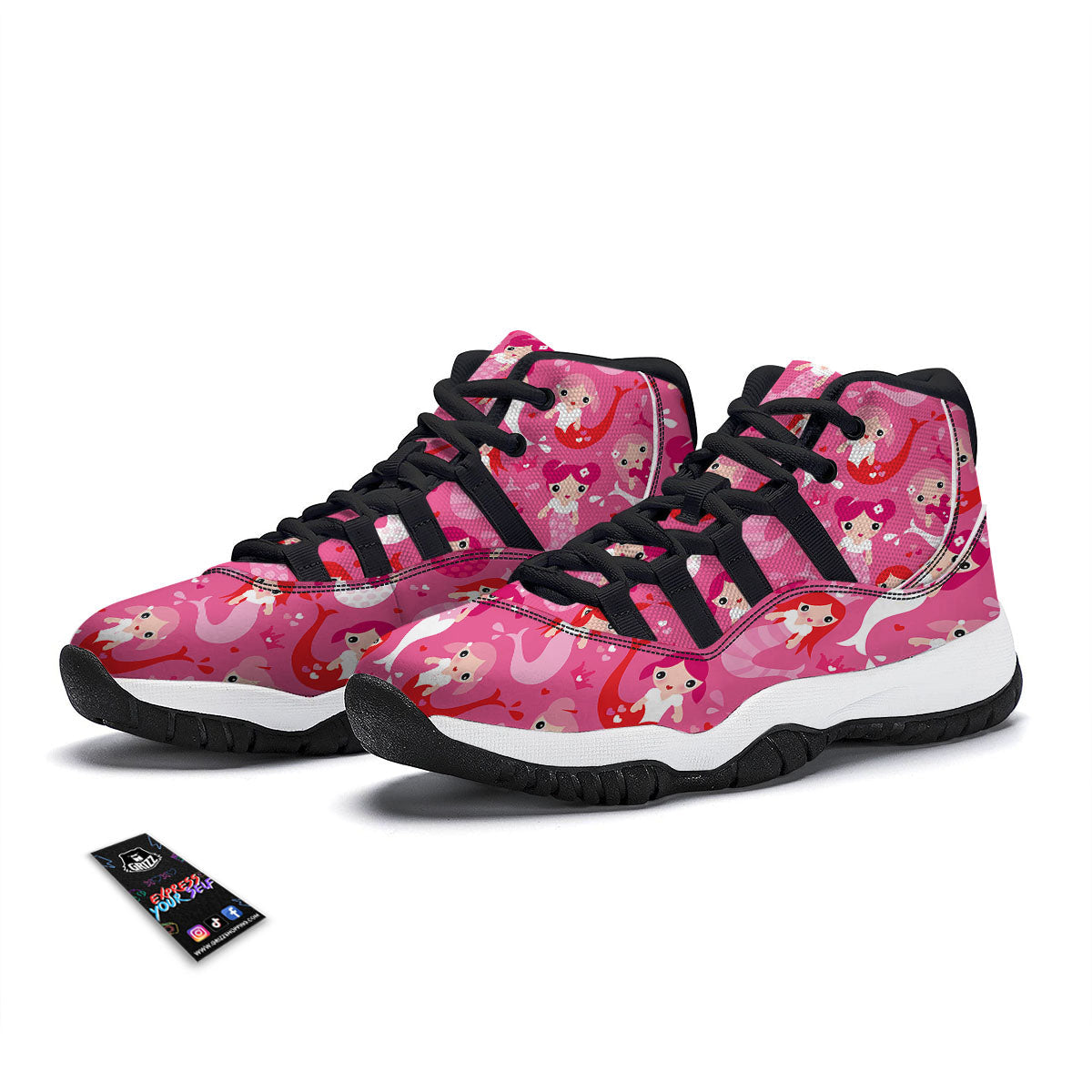 Girly Mermaid Pink Print Pattern Black Bball Shoes-grizzshop