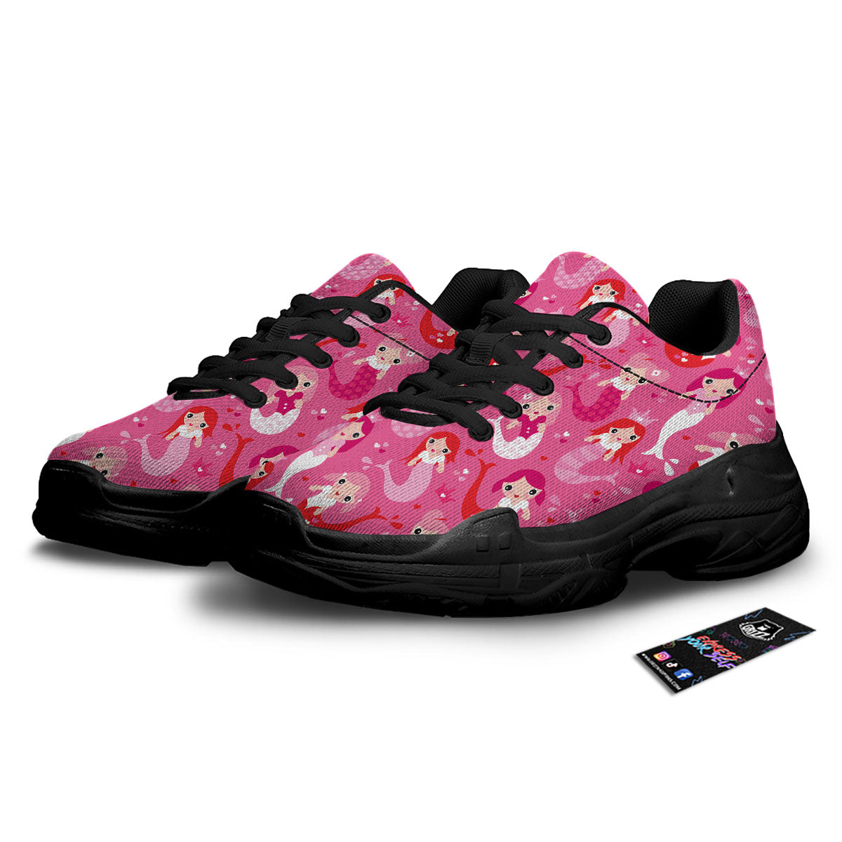 Girly Mermaid Pink Print Pattern Black Chunky Shoes-grizzshop