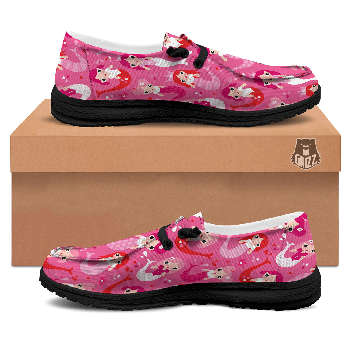Girly Mermaid Pink Print Pattern Black Loafers-grizzshop