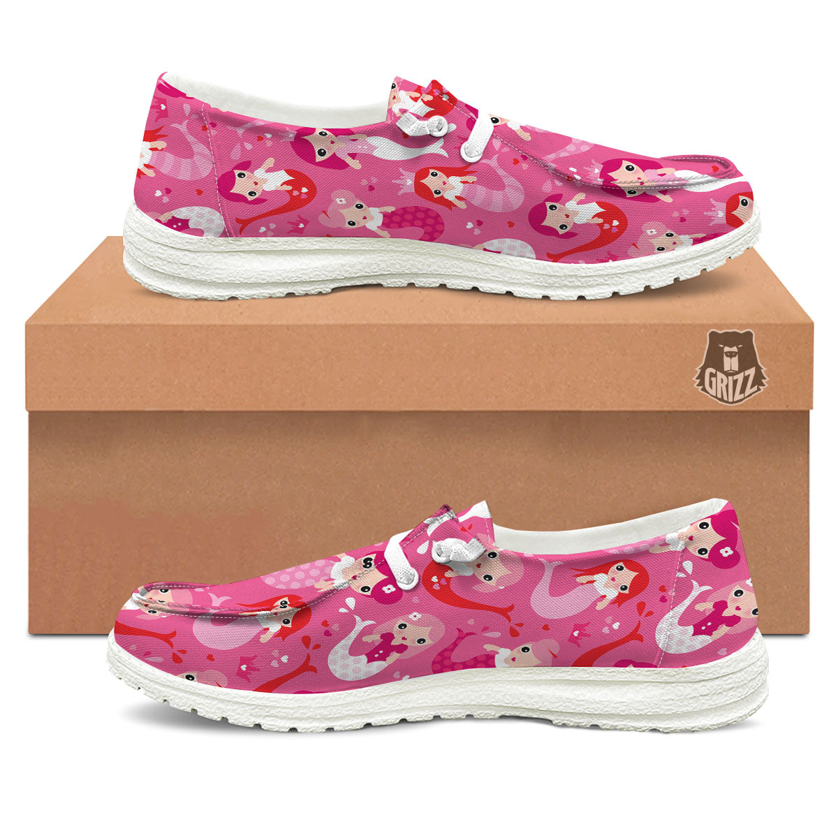 Girly Mermaid Pink Print Pattern Black Loafers-grizzshop