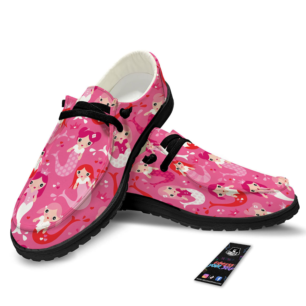 Girly Mermaid Pink Print Pattern Black Loafers-grizzshop