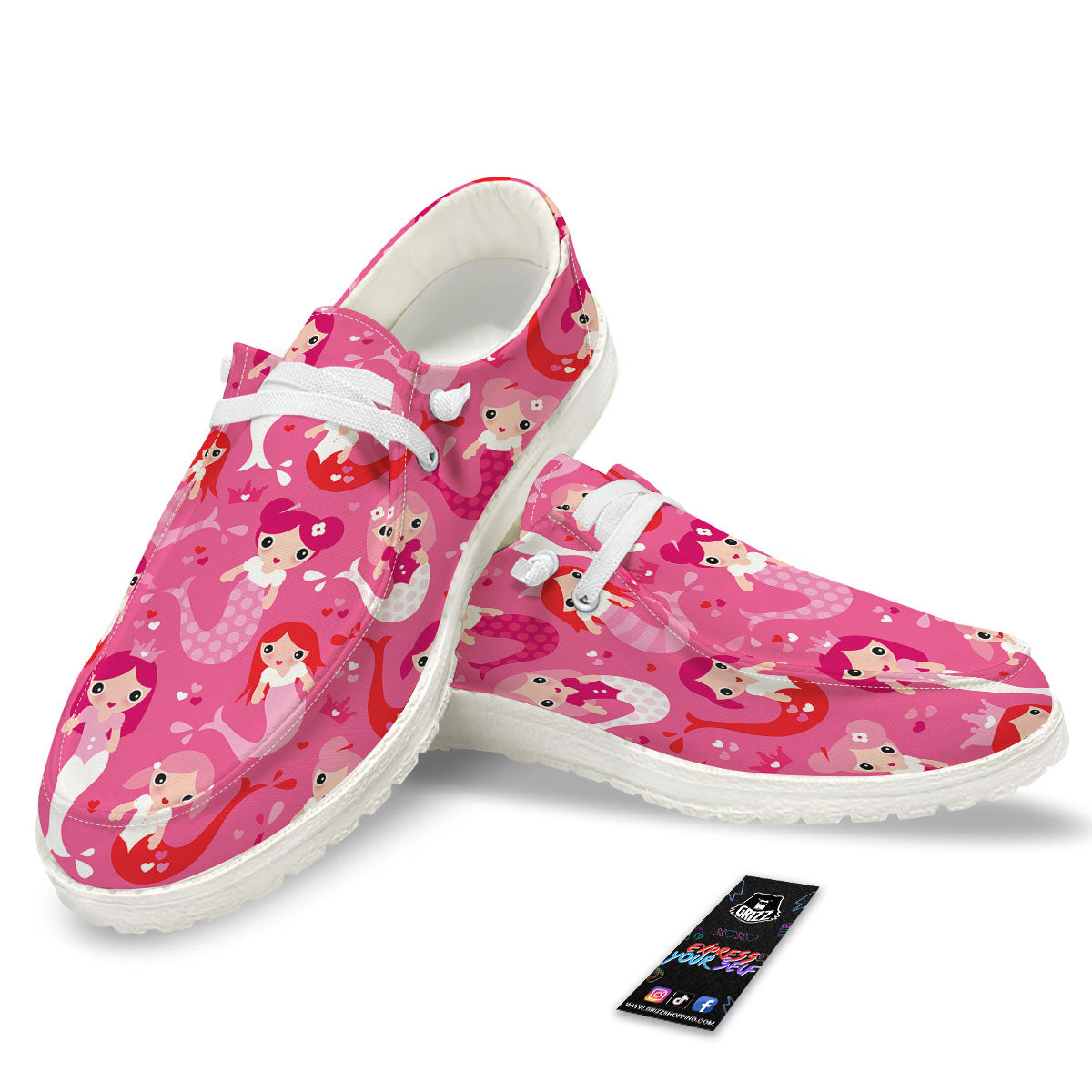 Girly Mermaid Pink Print Pattern Black Loafers-grizzshop