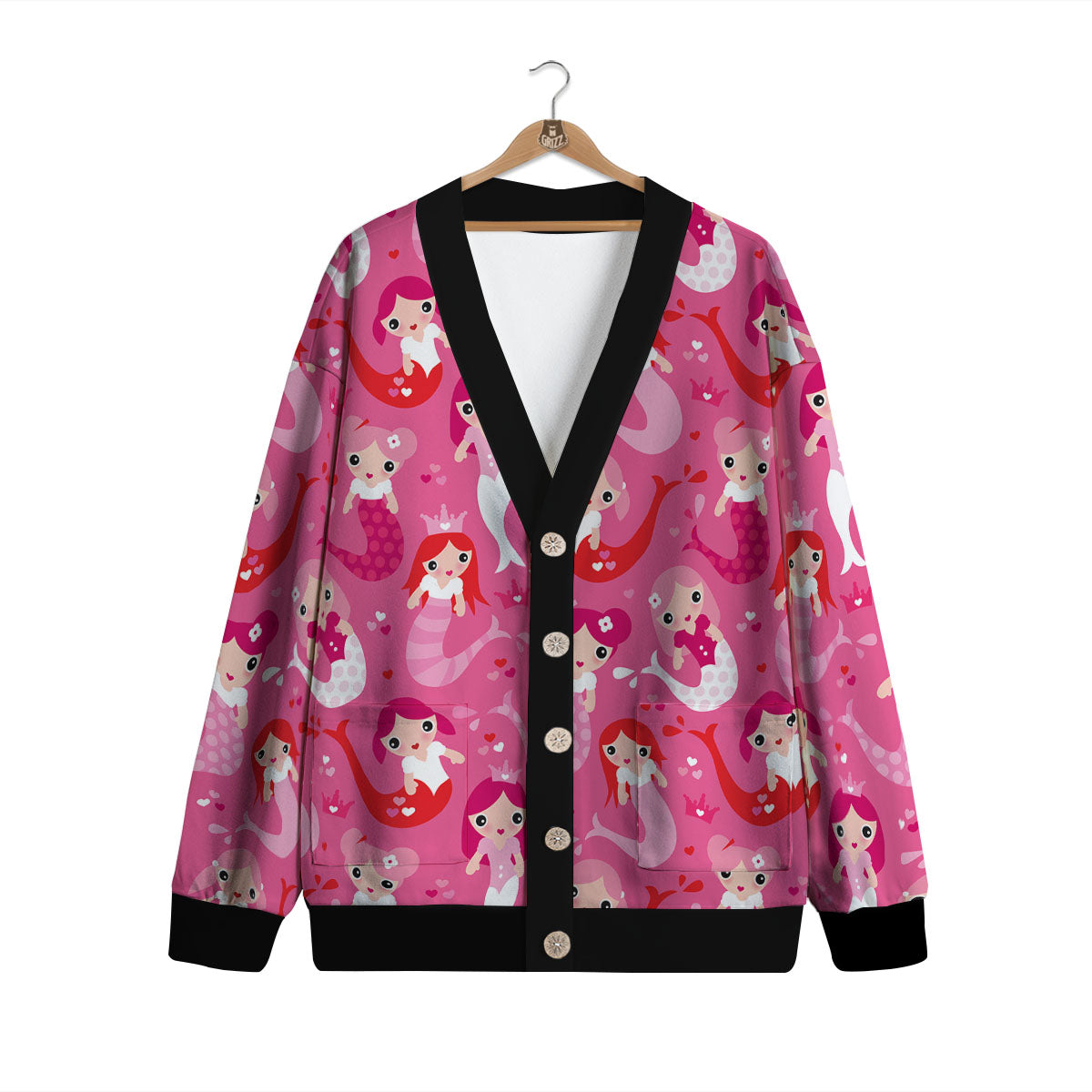 Girly Mermaid Pink Print Pattern Cardigan-grizzshop