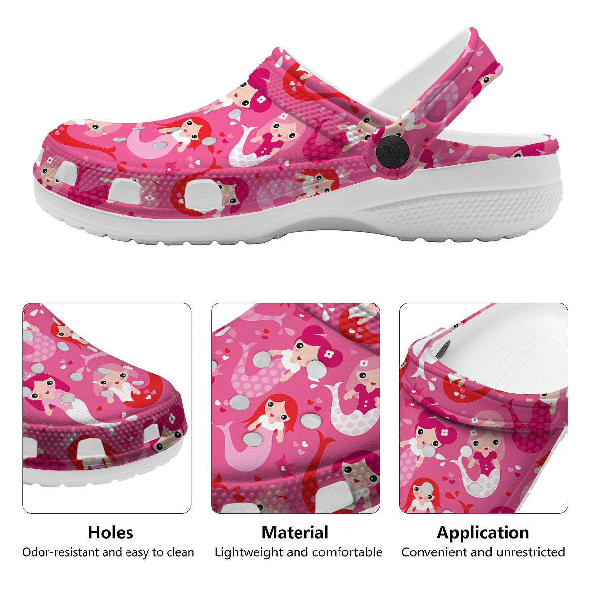 Girly Mermaid Pink Print Pattern Clog-grizzshop