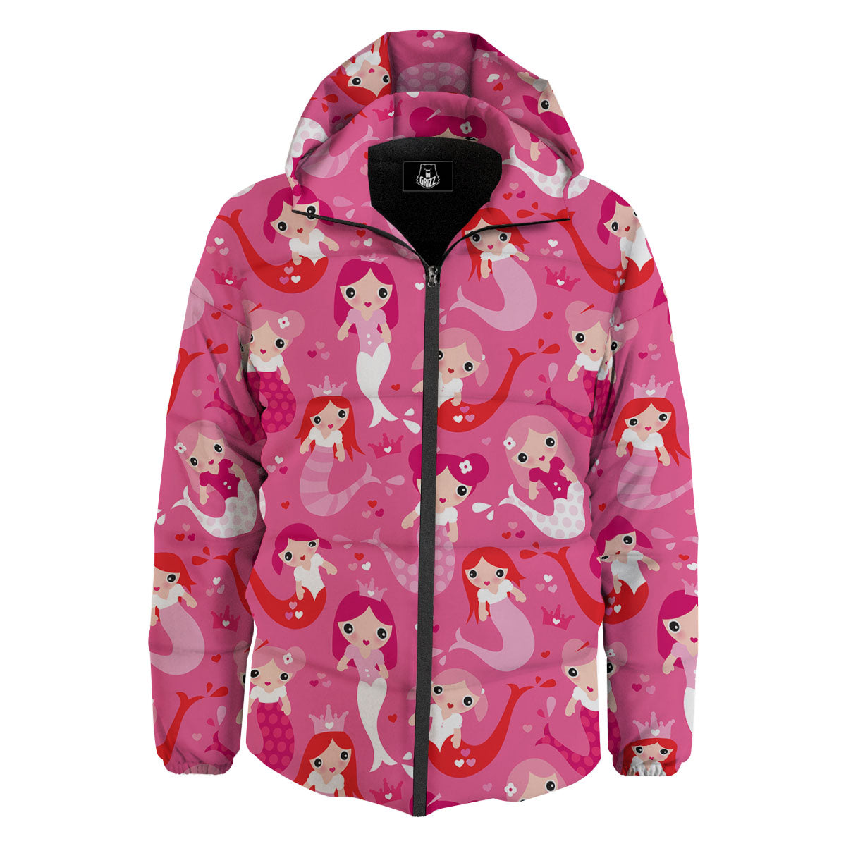 Girly Mermaid Pink Print Pattern Down Jacket-grizzshop
