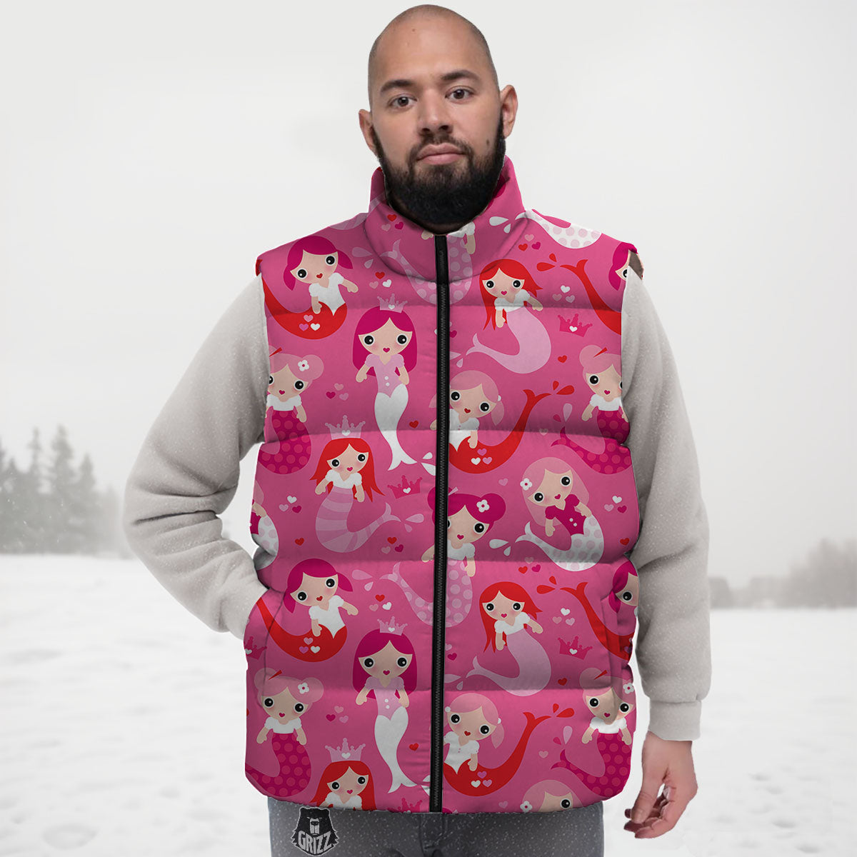 Girly Mermaid Pink Print Pattern Down Vest