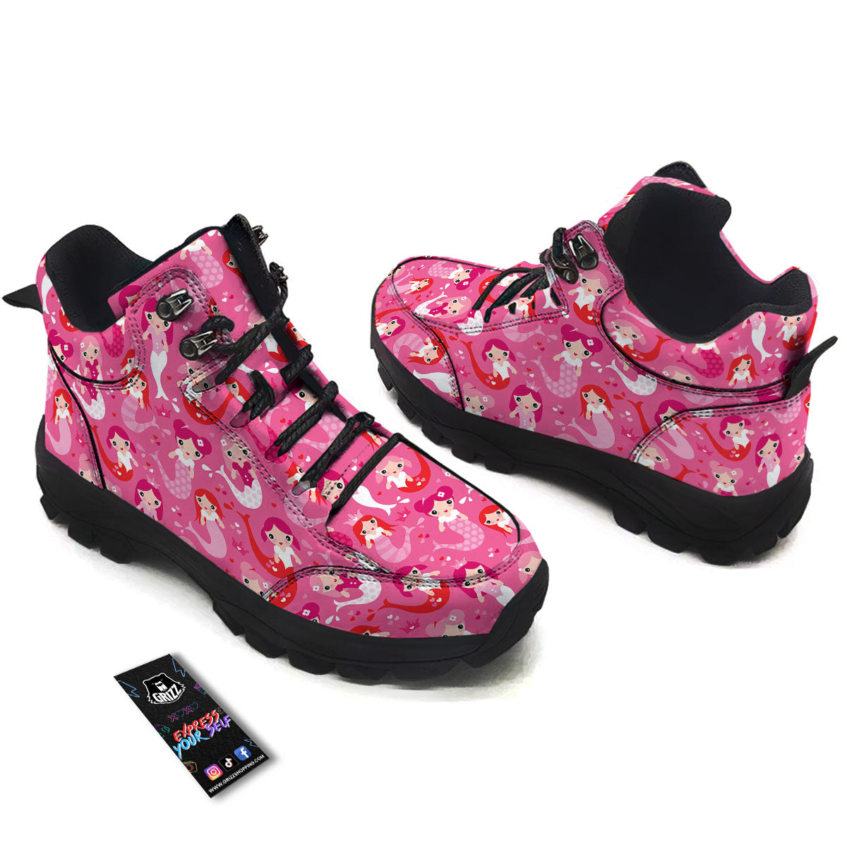 Girly Mermaid Pink Print Pattern Hiking Shoes-grizzshop