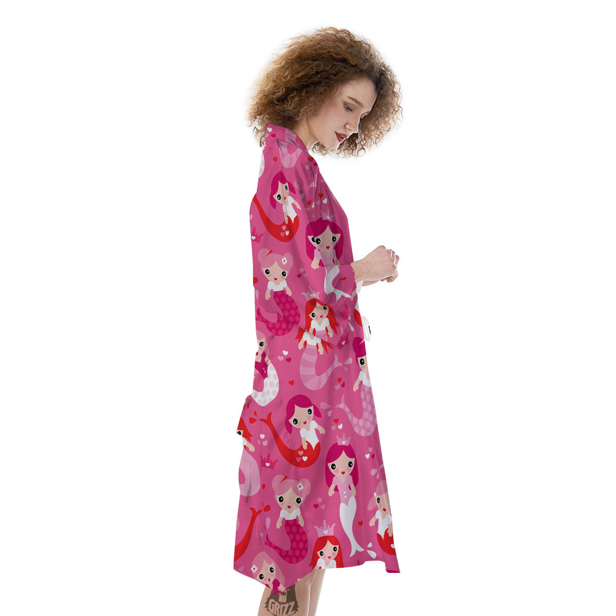 Girly Mermaid Pink Print Pattern Kimono-grizzshop