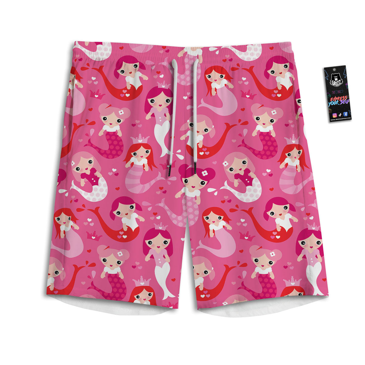 Girly Mermaid Pink Print Pattern Men's Athletic Shorts