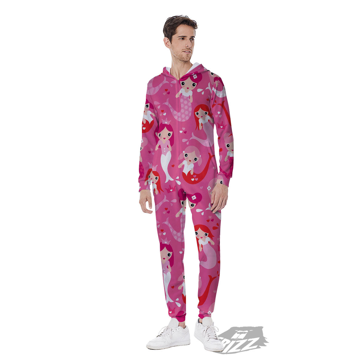Girly Mermaid Pink Print Pattern Men's Jumpsuit-grizzshop
