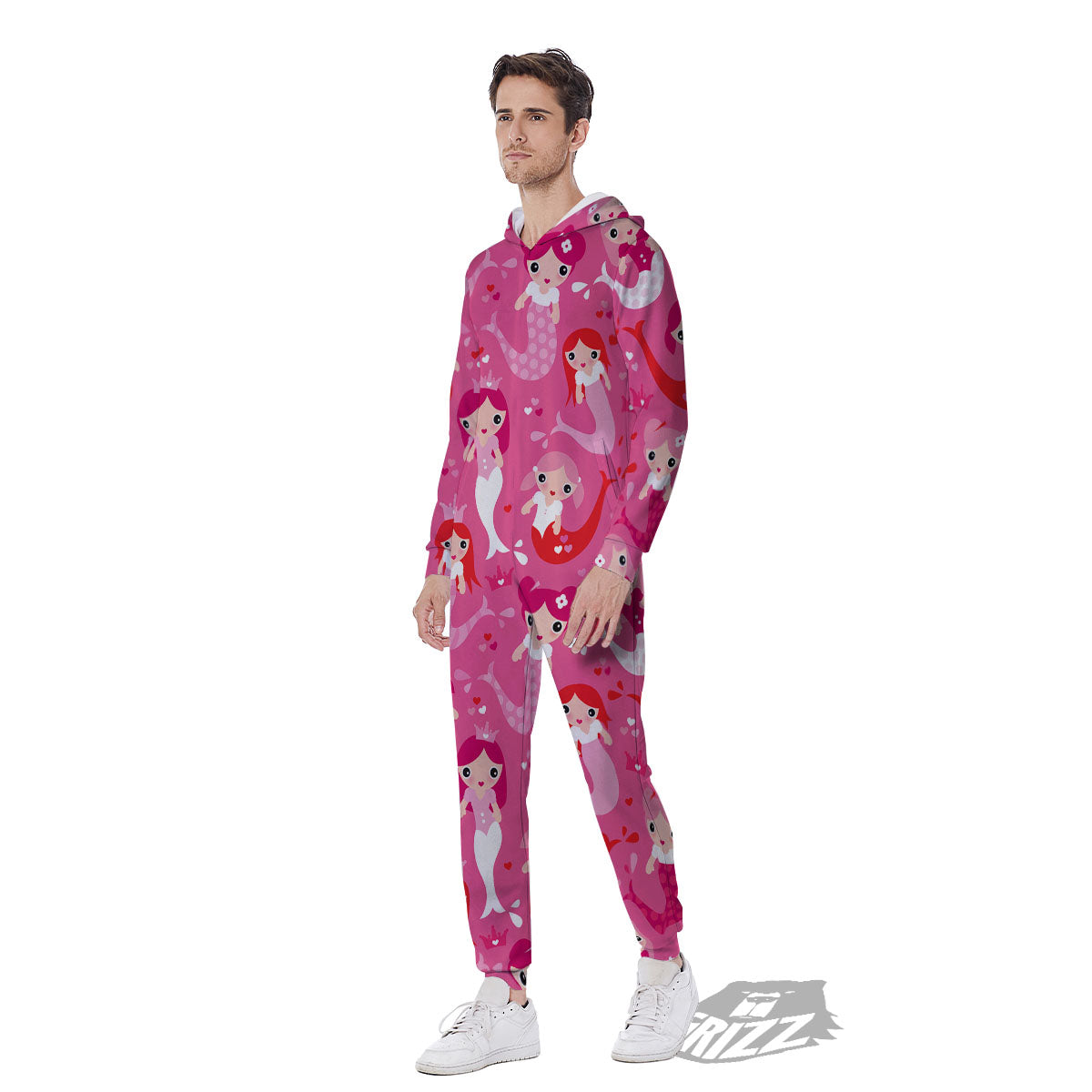 Girly Mermaid Pink Print Pattern Men's Jumpsuit-grizzshop