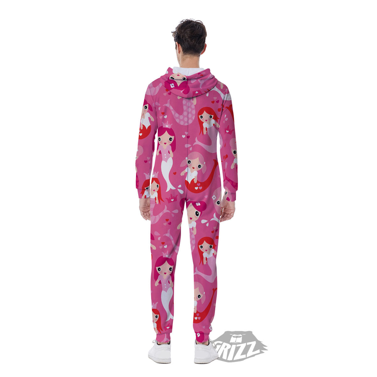 Girly Mermaid Pink Print Pattern Men's Jumpsuit-grizzshop