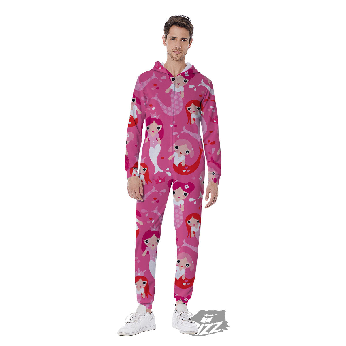 Girly Mermaid Pink Print Pattern Men's Jumpsuit-grizzshop