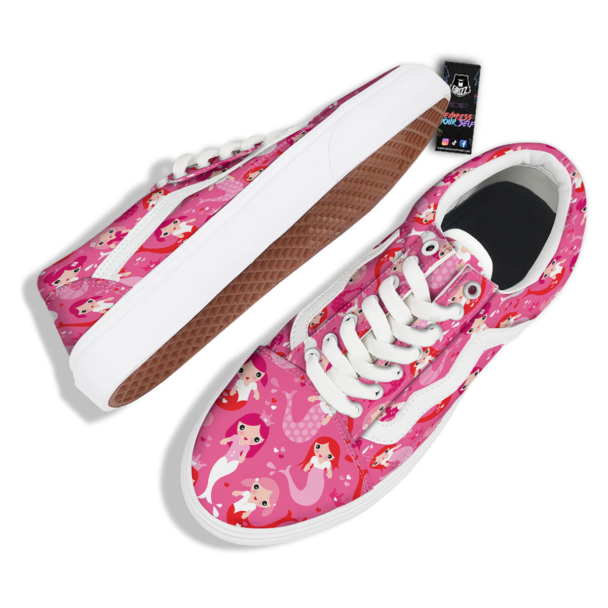 Girly Mermaid Pink Print Pattern Skate Shoes-grizzshop