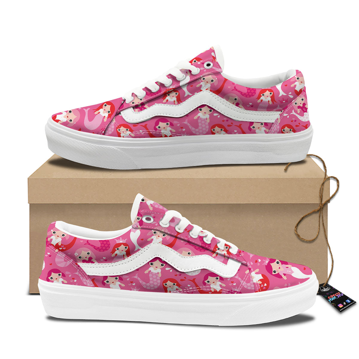 Girly Mermaid Pink Print Pattern Skate Shoes-grizzshop