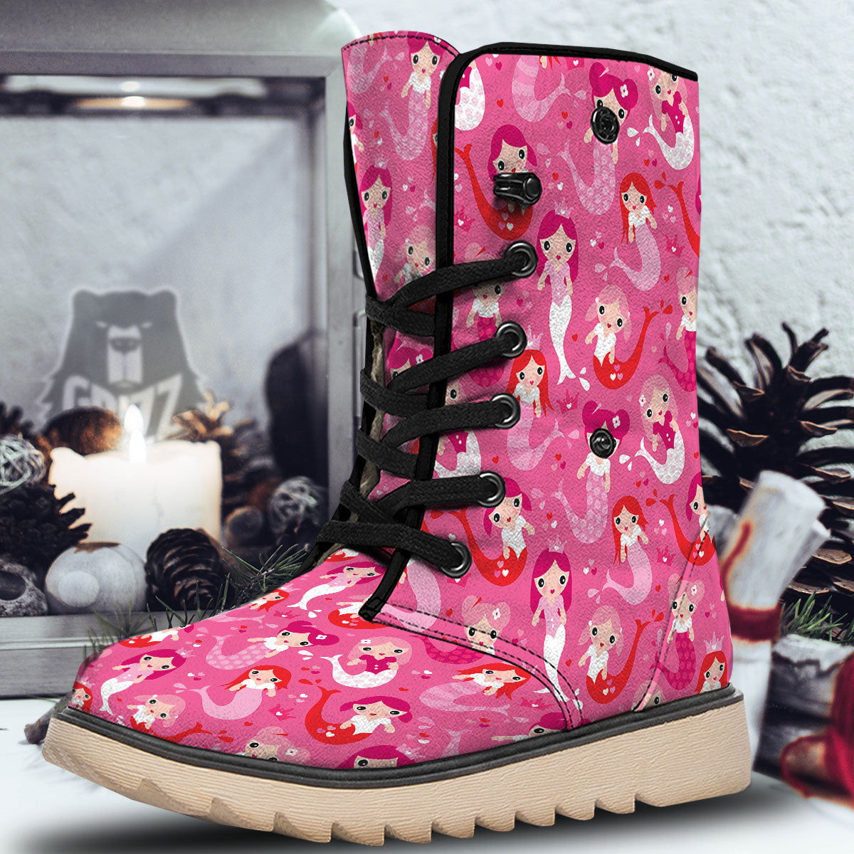 Girly Mermaid Pink Print Pattern Snow Boots-grizzshop