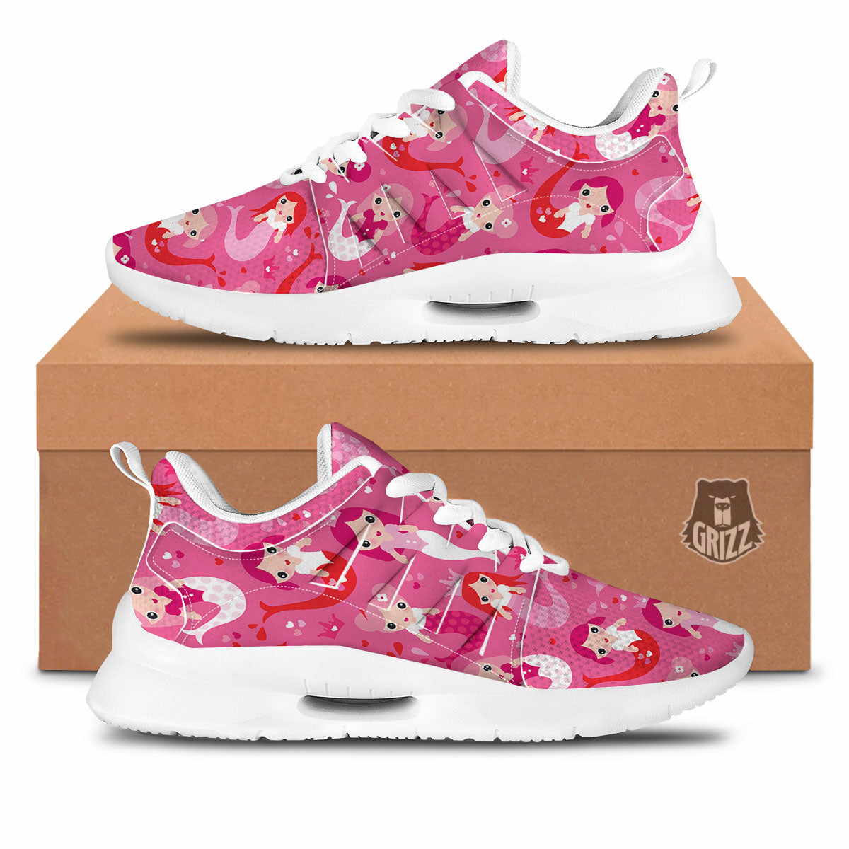 Girly Mermaid Pink Print Pattern Tennis Shoes-grizzshop
