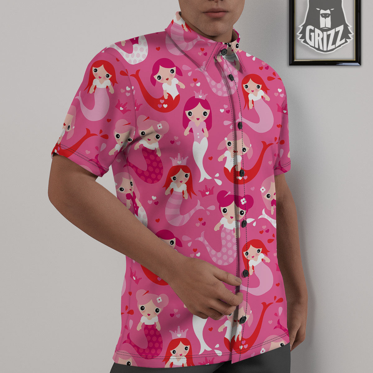 Girly Mermaid Pink Print Pattern Untucked Shirts-grizzshop