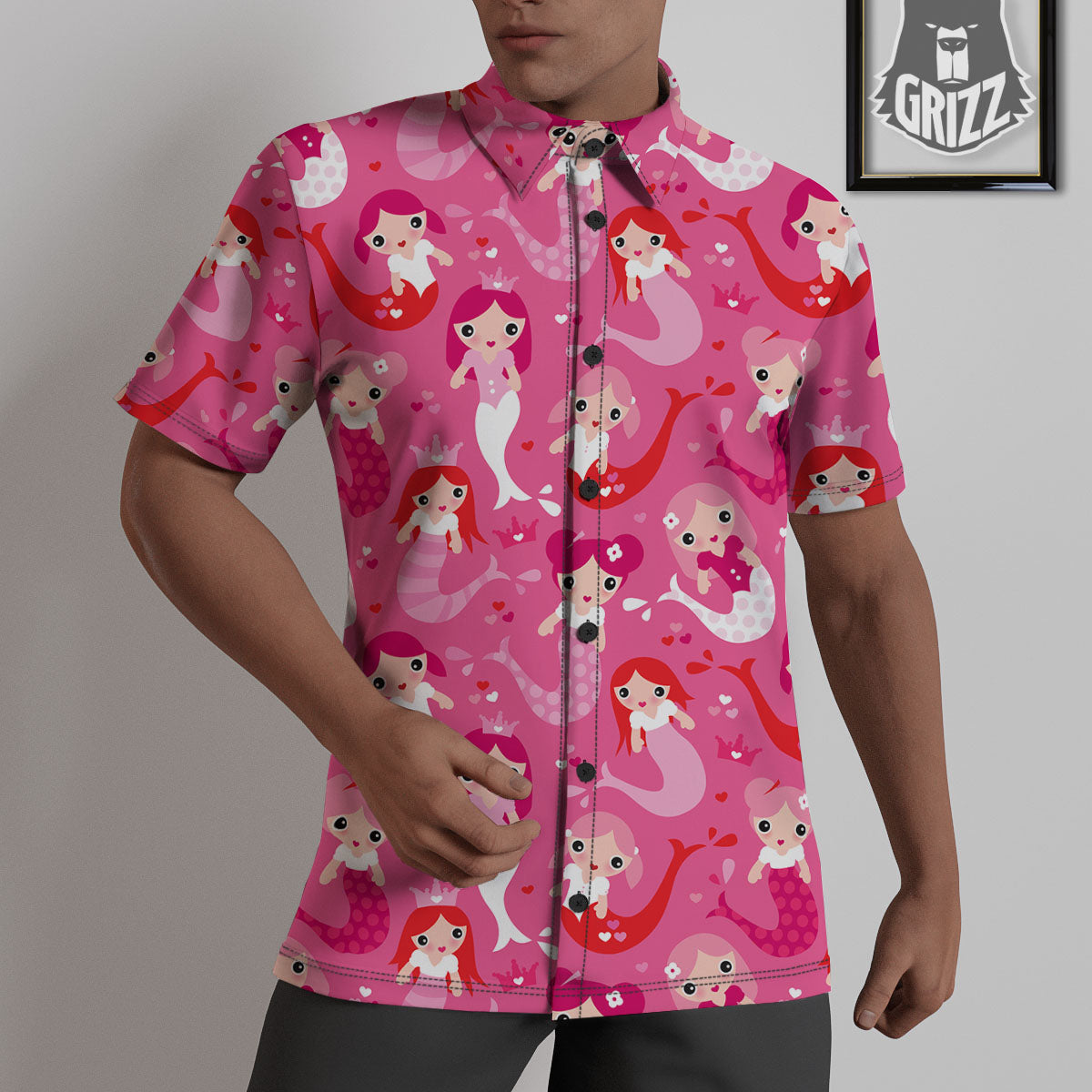 Girly Mermaid Pink Print Pattern Untucked Shirts-grizzshop