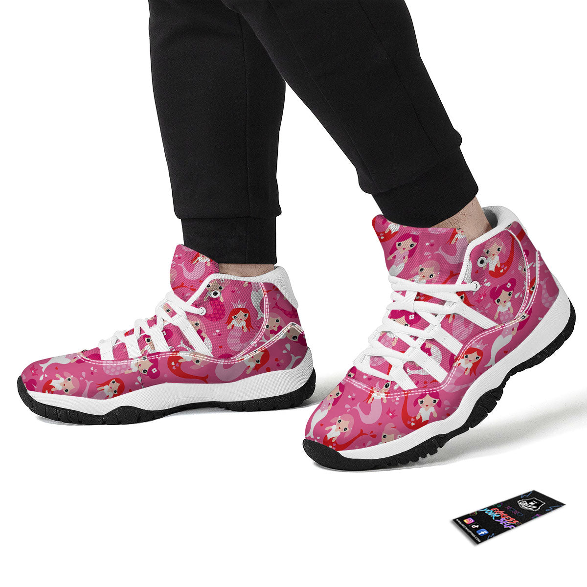 Girly Mermaid Pink Print Pattern White Bball Shoes-grizzshop