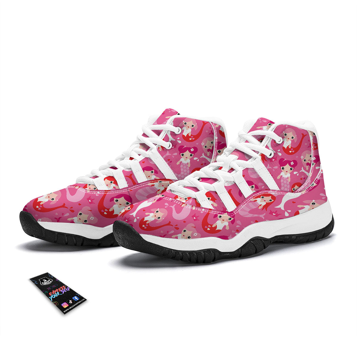 Girly Mermaid Pink Print Pattern White Bball Shoes-grizzshop