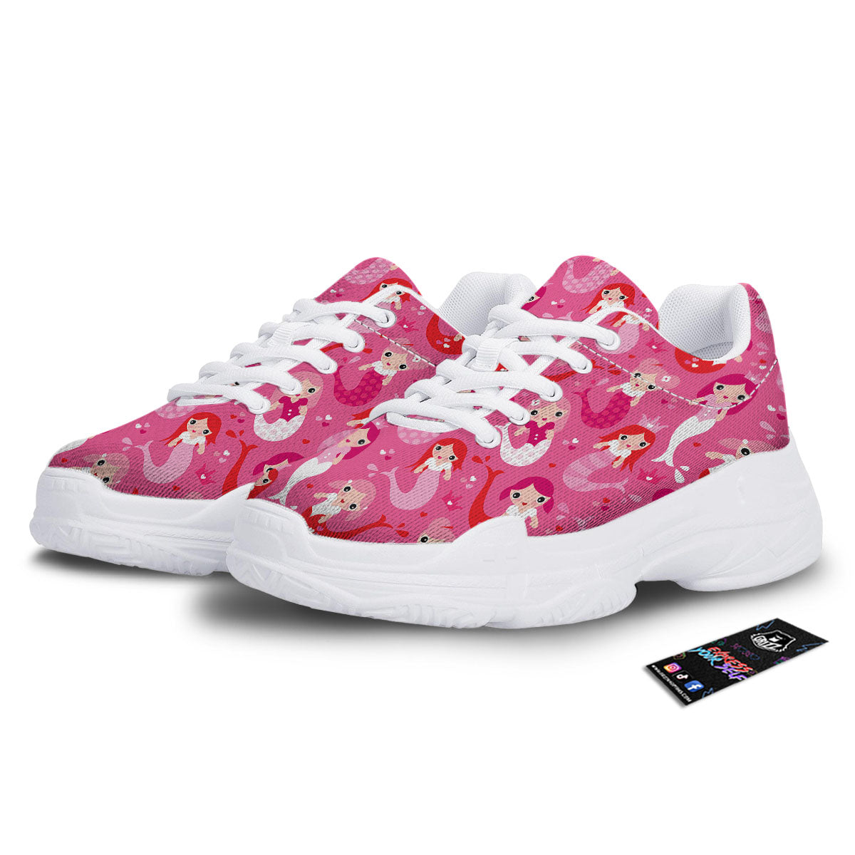 Girly Mermaid Pink Print Pattern White Chunky Shoes-grizzshop