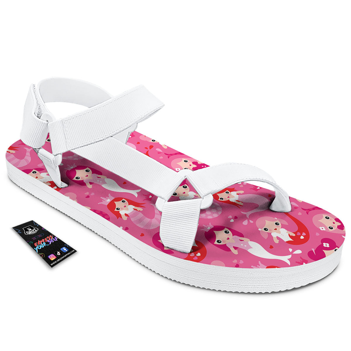 Girly Mermaid Pink Print Pattern White Open Toe Sandals-grizzshop