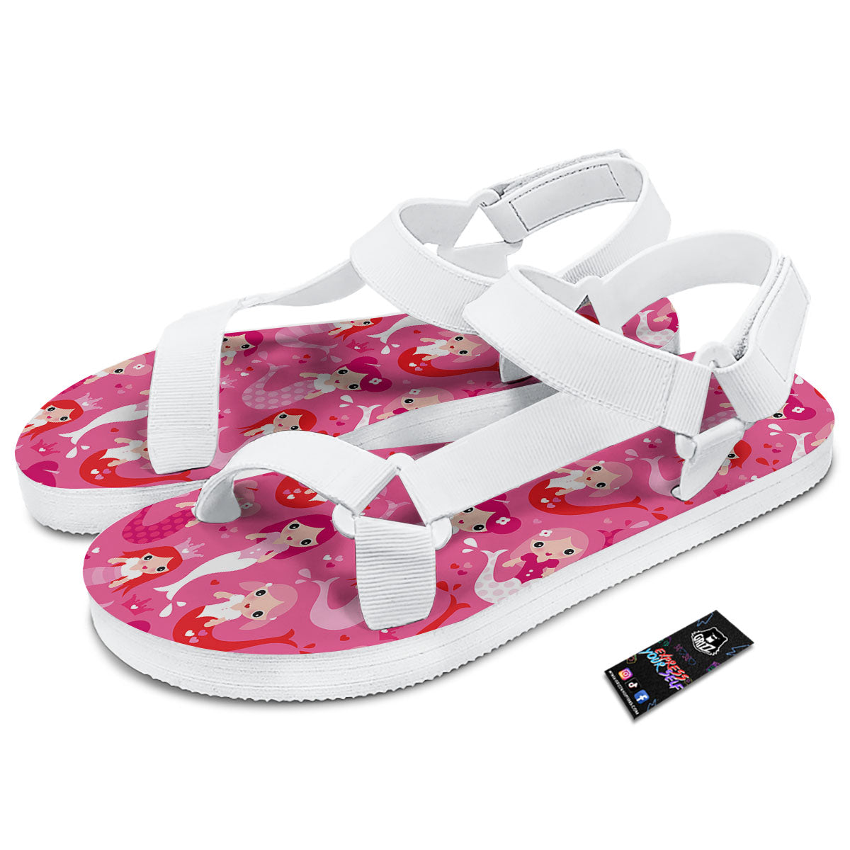 Girly Mermaid Pink Print Pattern White Open Toe Sandals-grizzshop