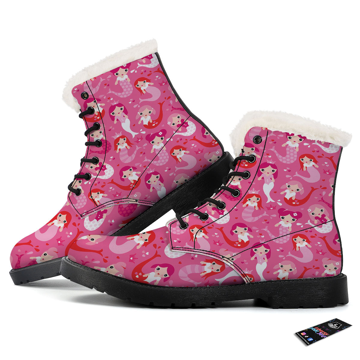 Girly Mermaid Pink Print Pattern Winter Boots-grizzshop
