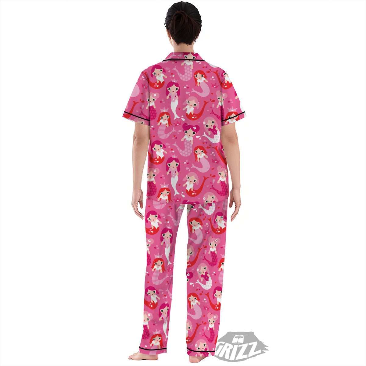 Girly Mermaid Pink Print Pattern Women's Pajamas Set-grizzshop