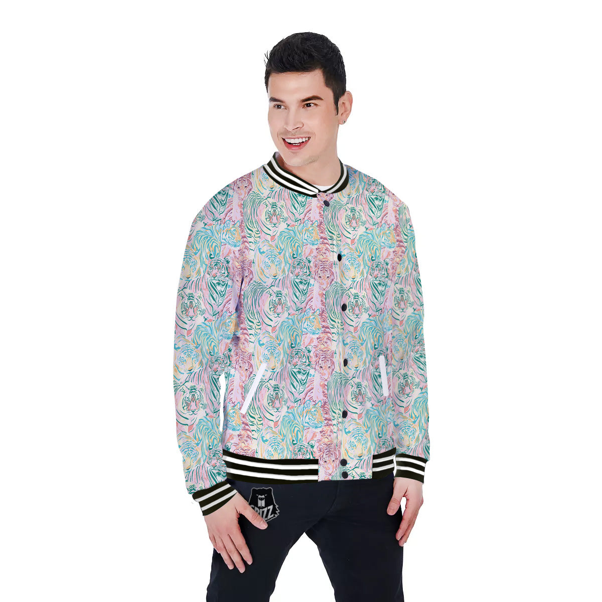 Girly Tigers Pastel Print Pattern Baseball Jacket-grizzshop