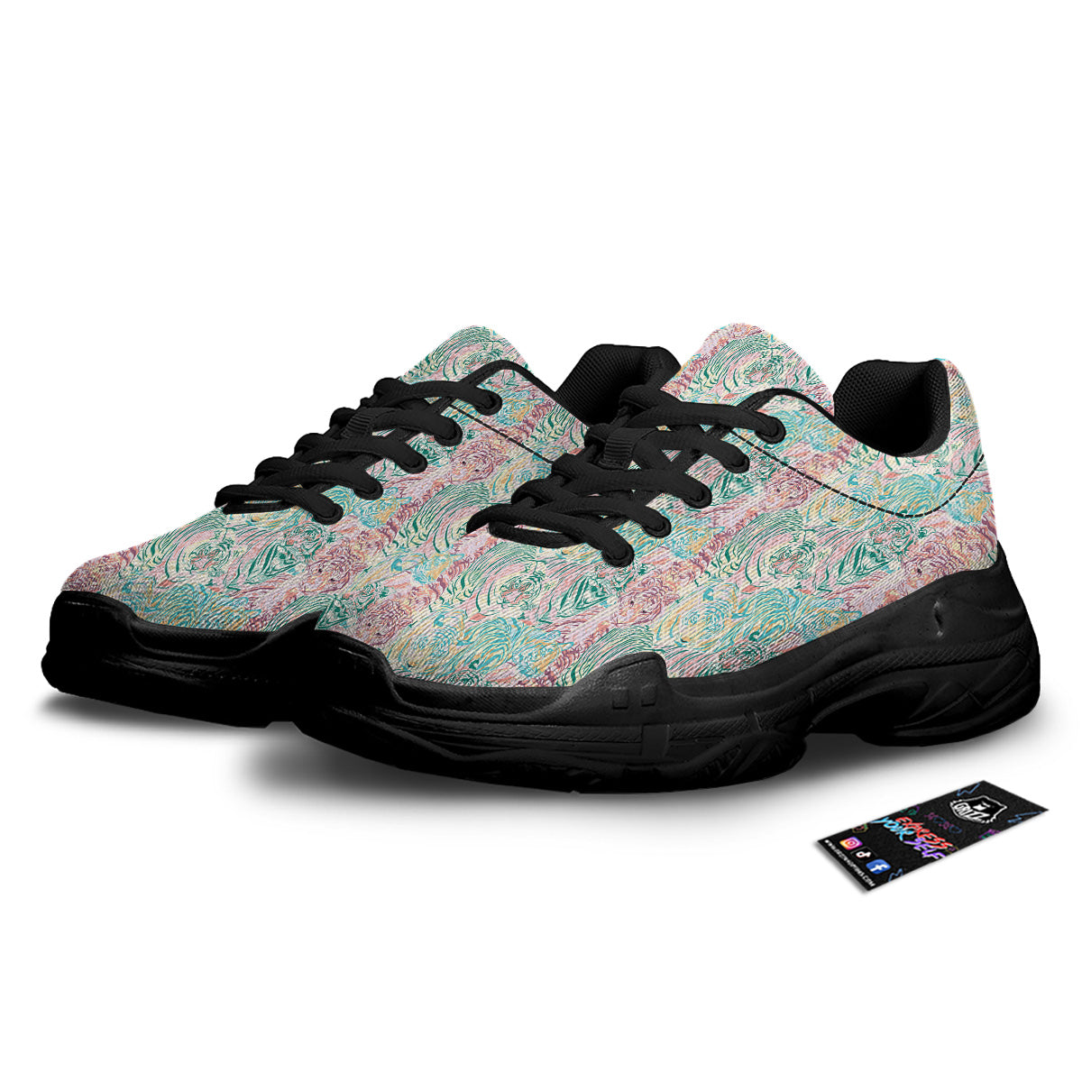 Girly Tigers Pastel Print Pattern Black Chunky Shoes-grizzshop