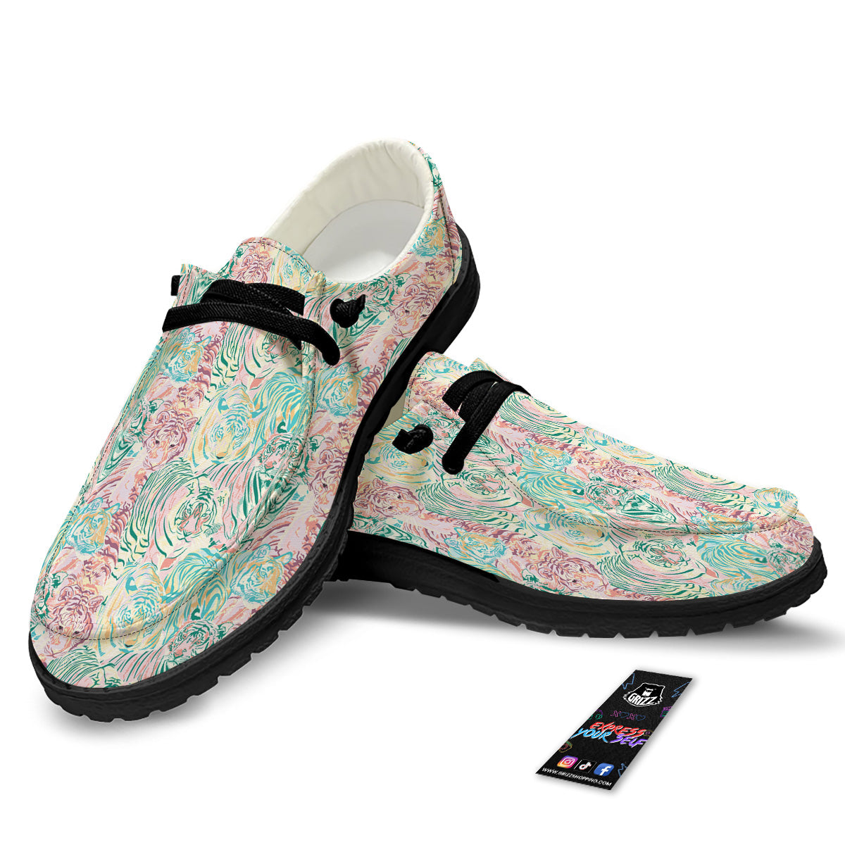 Girly Tigers Pastel Print Pattern Black Loafers-grizzshop