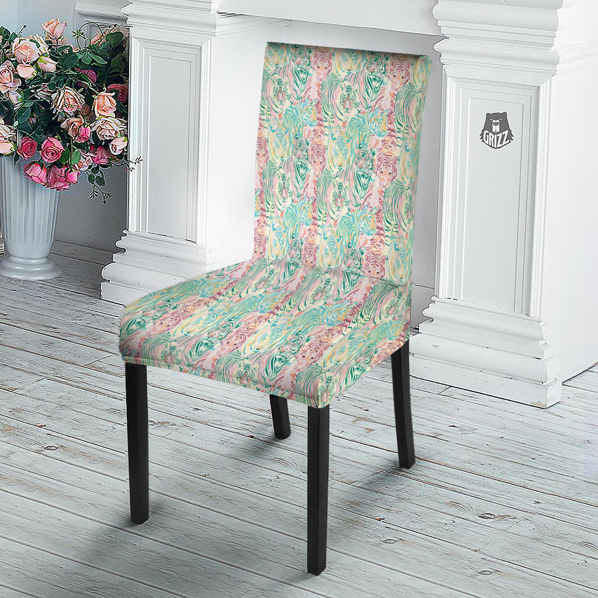 Girly Tigers Pastel Print Pattern Dining Chair Slipcover-grizzshop