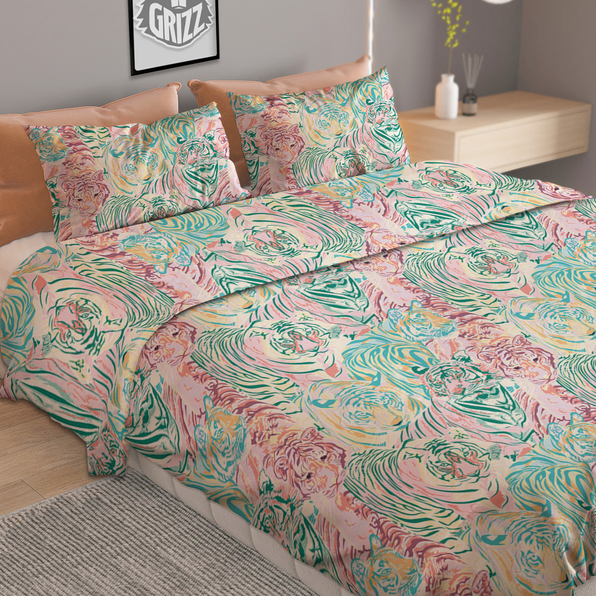 Girly Tigers Pastel Print Pattern Duvet Cover Bedding Set