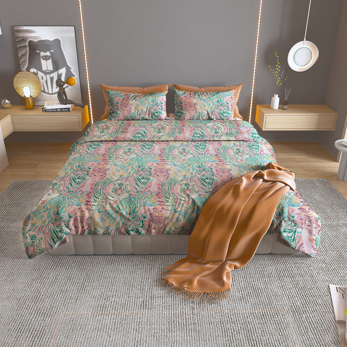 Girly Tigers Pastel Print Pattern Duvet Cover Bedding Set
