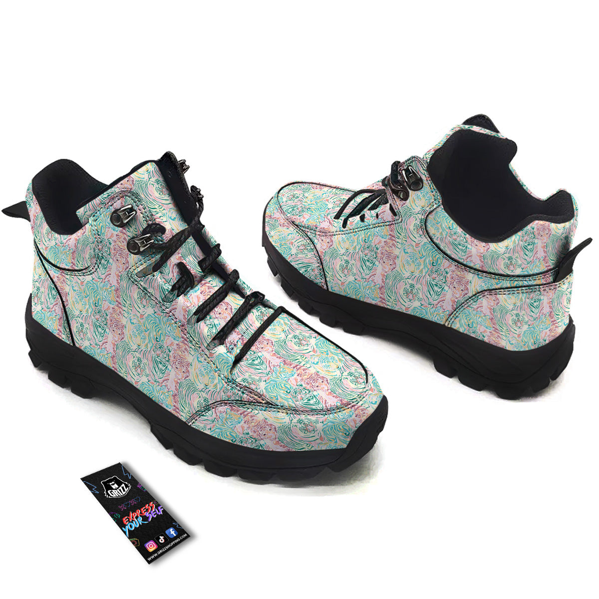 Girly Tigers Pastel Print Pattern Hiking Shoes-grizzshop